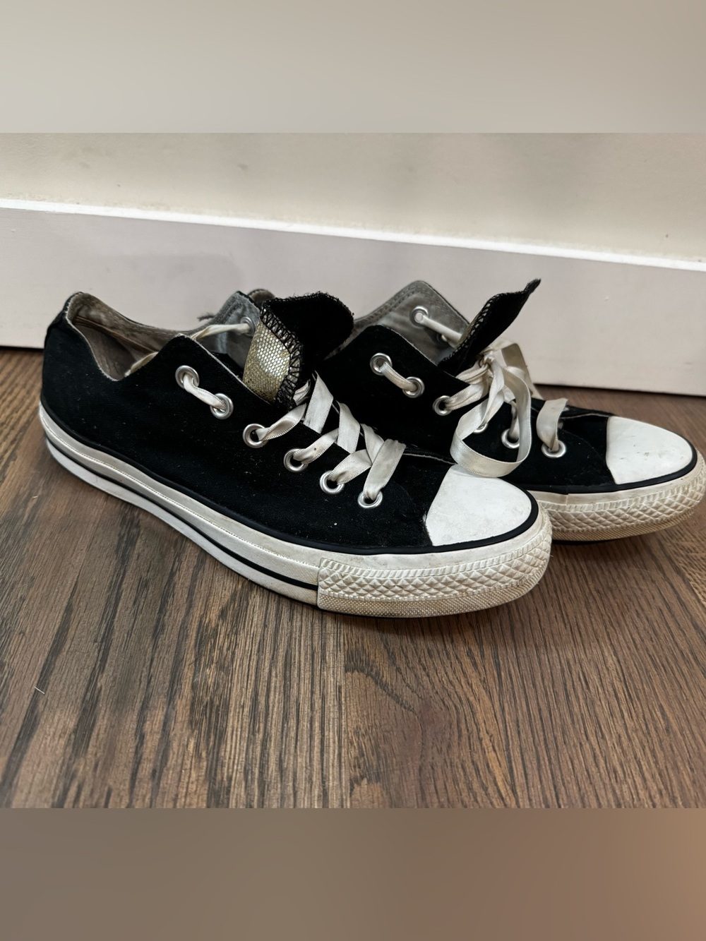 Women’s Low-Top Black Canvas Sneakers with White Accents